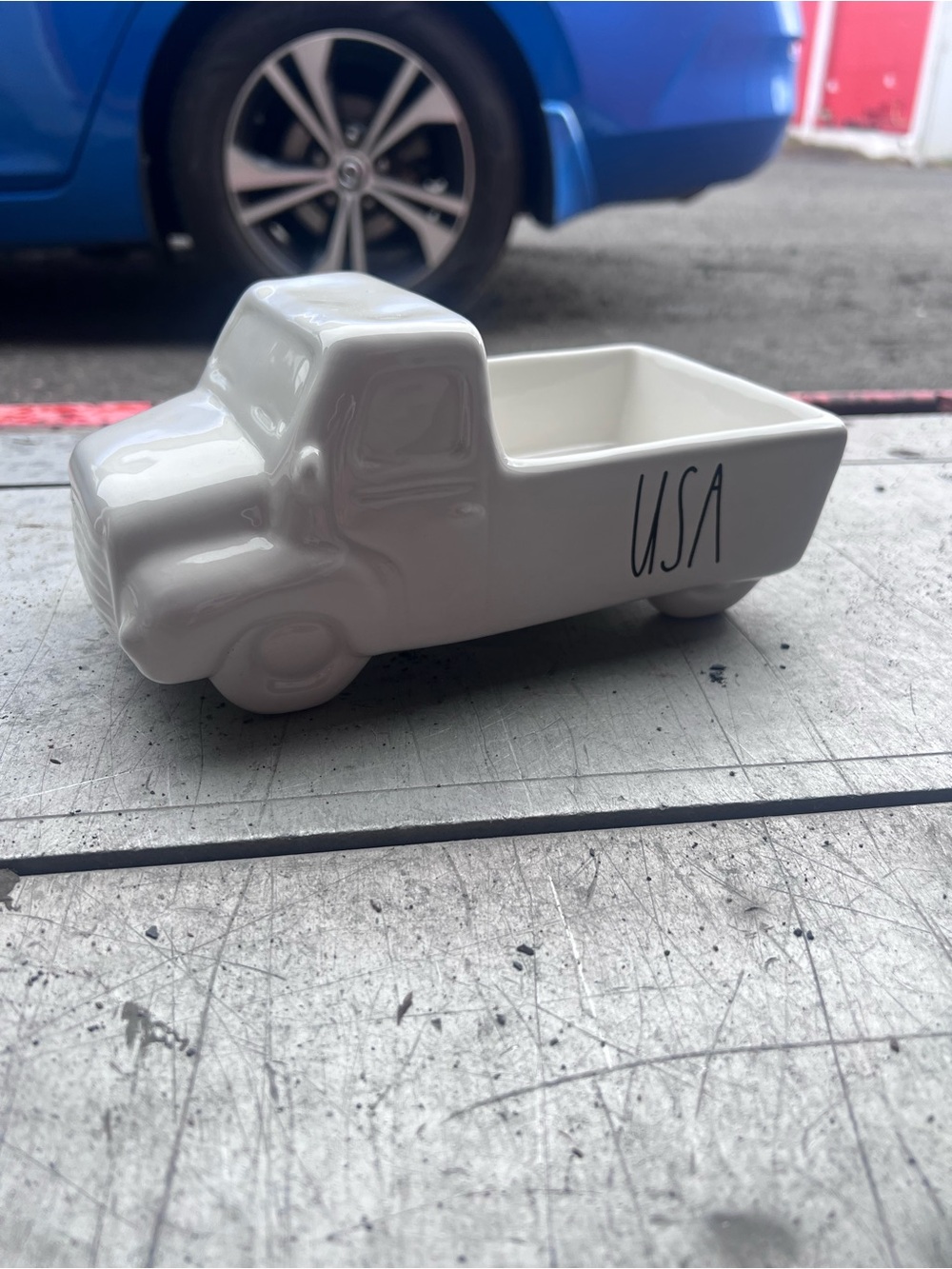Rae Dunn White Ceramic Truck Planter with USA Script